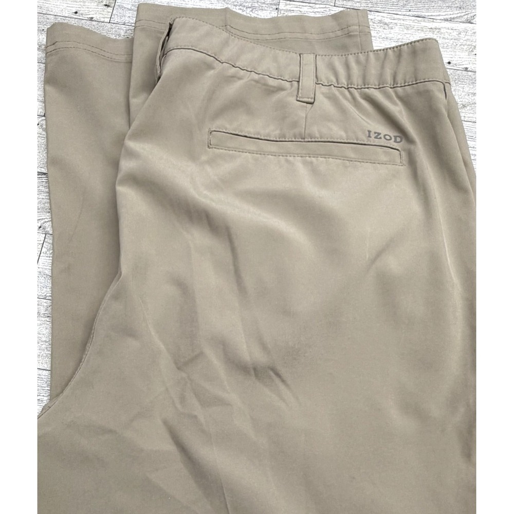 IZOD Golf Swing flex Men's 4 Way Stretch UPF40 Wicking Pants 40x30 Beige Khaki